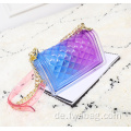 Europa Neue beliebte Spezialdesigner Eco Colored PVC Classic Diamond Women Clear Jelly Tasche mit Kette